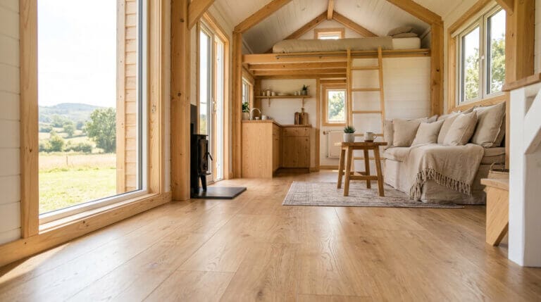Podlaha do tiny house a mobilního domu: nízká hmotnost, pevnost a odolnost při pohybu stavby - tiny house Podlaha do tiny house a mobilního domu: nízká hmotnost, pevnost a odolnost při pohybu stavby