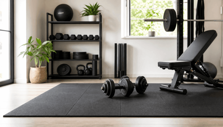 Podlaha v domácí posilovně a fitness koutku: jak zvládnout činky, pot i vibrace bez zbytečných škod
